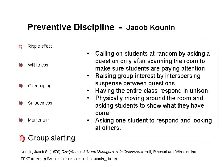 Preventive Discipline - Jacob Kounin c Ripple effect c Withitness c Overlapping c Smoothness