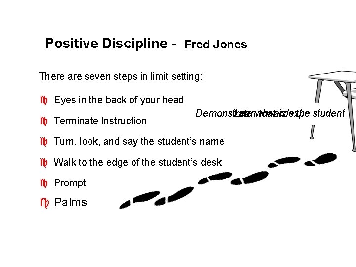 Positive Discipline - Fred Jones There are seven steps in limit setting: c Eyes