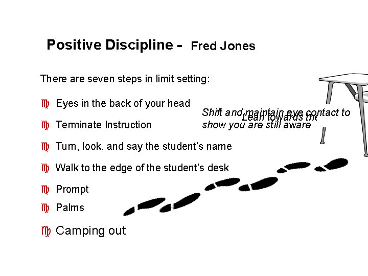 Positive Discipline - Fred Jones There are seven steps in limit setting: c Eyes