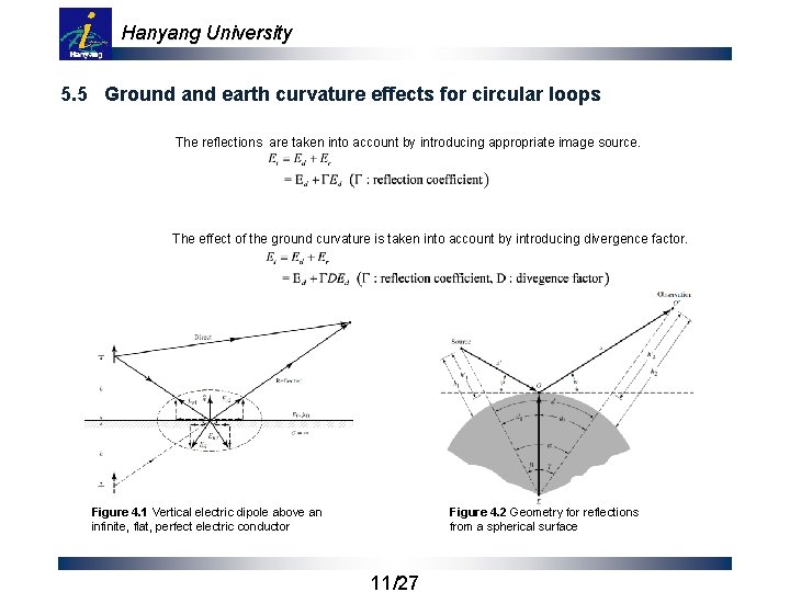 Hanyang University 5. 5 Ground and earth curvature effects for circular loops The reflections