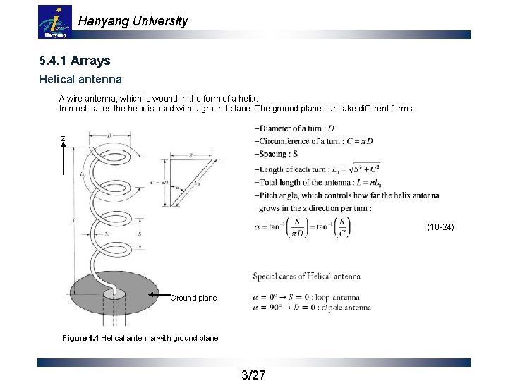 Hanyang University 5. 4. 1 Arrays Helical antenna A wire antenna, which is wound