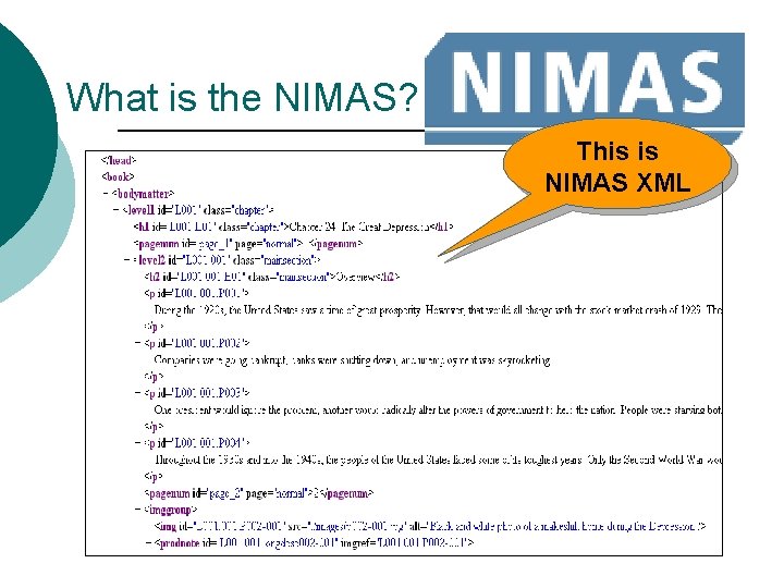 What is the NIMAS? This is NIMAS XML 