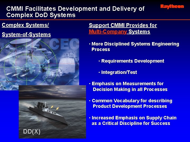 CMMI Facilitates Development and Delivery of Complex Do. D Systems Complex Systems/ System-of-Systems Support