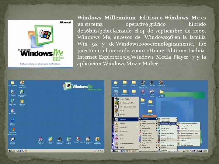 Windows Millennium Edition o Windows Me es un sistema operativo gráfico híbrido de 16