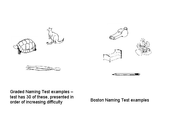 Graded Naming Test examples – test has 30 of these, presented in order of