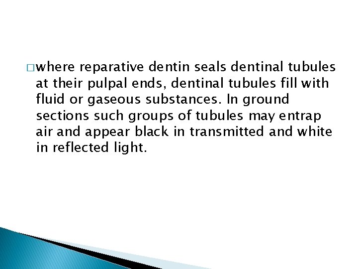 � where reparative dentin seals dentinal tubules at their pulpal ends, dentinal tubules fill