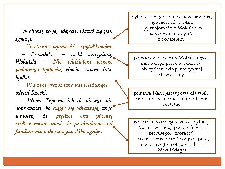 W chwilę po jej odejściu ukazał się pan Ignacy. – Cóż to za znajomość?