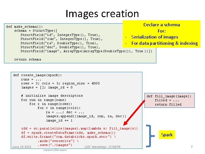 Images creation Declare a schema def make_schema(): schema = Struct. Type([ For: Struct. Field("id",