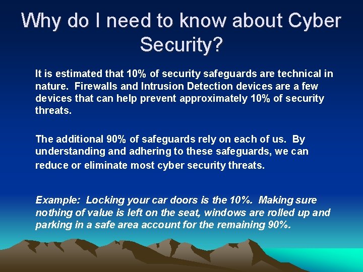 Why do I need to know about Cyber Security? It is estimated that 10%