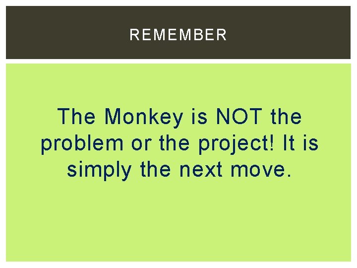 REMEMBER The Monkey is NOT the problem or the project! It is simply the