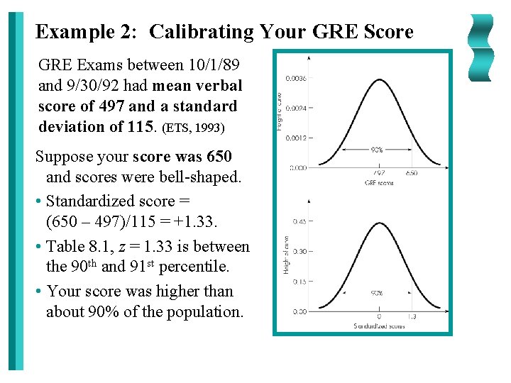 Example 2: Calibrating Your GRE Score GRE Exams between 10/1/89 and 9/30/92 had mean