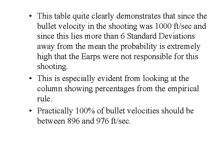  • This table quite clearly demonstrates that since the bullet velocity in the