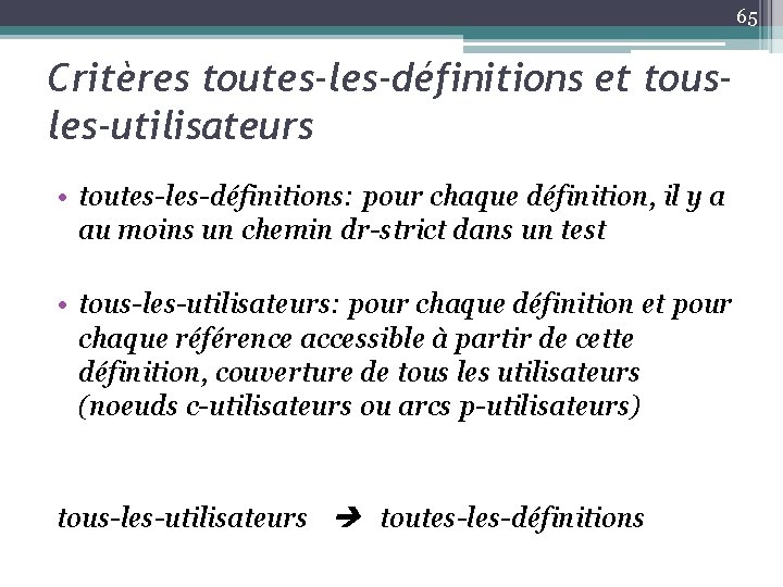 65 Critères toutes-les-définitions et tousles-utilisateurs • toutes-les-définitions: pour chaque définition, il y a au