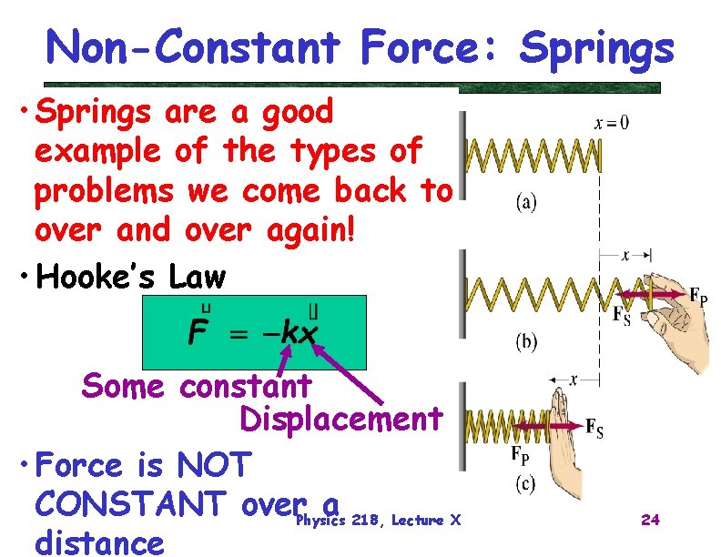 Non-Constant Force: Springs • Springs are a good example of the types of problems