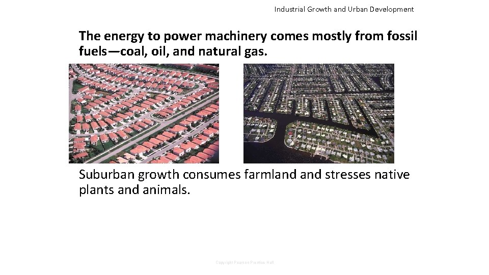 Industrial Growth and Urban Development The energy to power machinery comes mostly from fossil