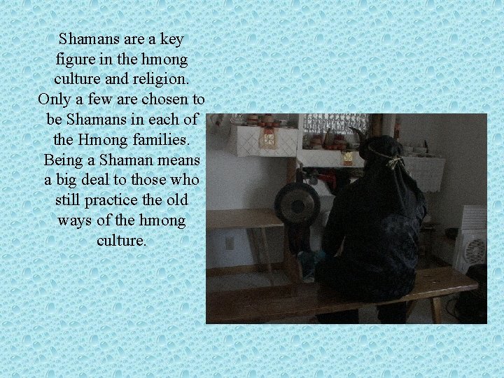 Shamans are a key figure in the hmong culture and religion. Only a few