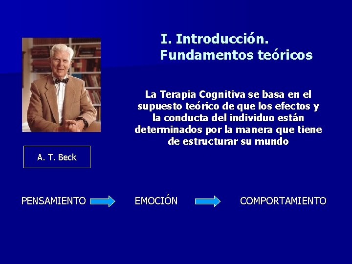 I. Introducción. Fundamentos teóricos La Terapia Cognitiva se basa en el supuesto teórico de