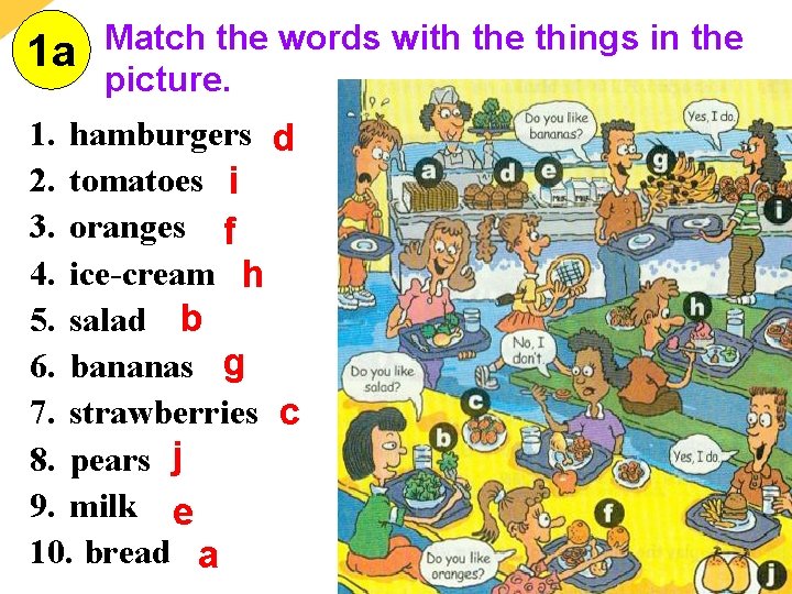 1 a Match the words with the things in the picture. 1. hamburgers d