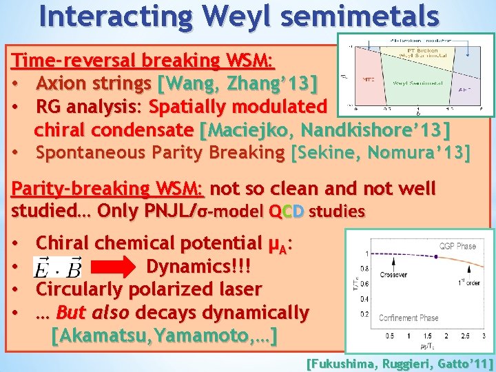 Interacting Weyl semimetals Time-reversal breaking WSM: • Axion strings [Wang, Zhang’ 13] • RG
