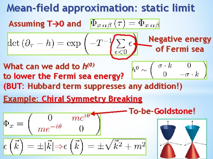Mean-field approximation: static limit Assuming T→ 0 and Negative energy of Fermi sea What