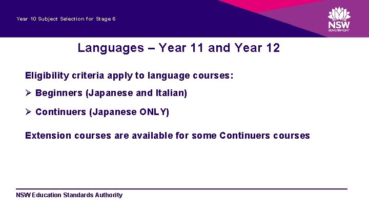 Year 10 Subject Selection for Stage 6 Languages – Year 11 and Year 12