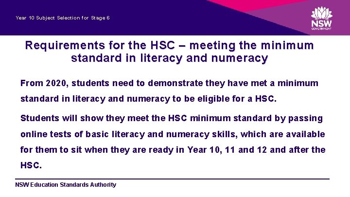 Year 10 Subject Selection for Stage 6 Requirements for the HSC – meeting the