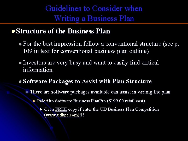 Guidelines to Consider when Writing a Business Plan l Structure of the Business Plan