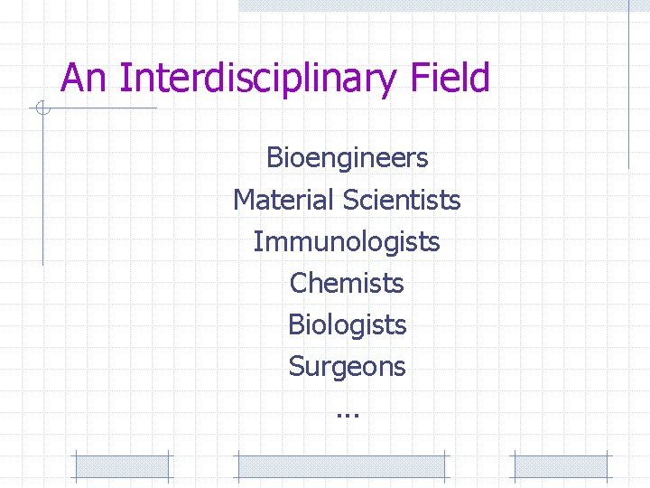 An Interdisciplinary Field Bioengineers Material Scientists Immunologists Chemists Biologists Surgeons. . . 