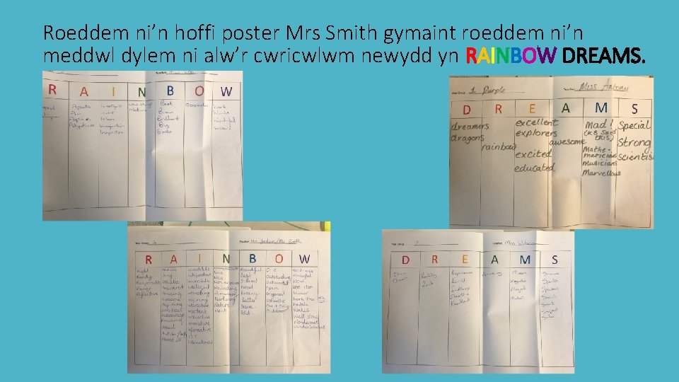 Roeddem ni’n hoffi poster Mrs Smith gymaint roeddem ni’n meddwl dylem ni alw’r cwricwlwm