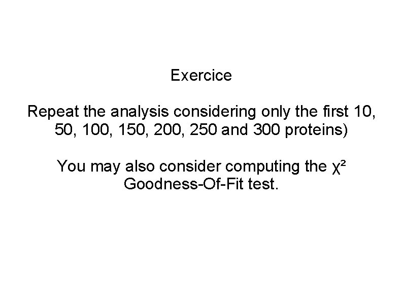 Exercice Repeat the analysis considering only the first 10, 50, 100, 150, 200, 250
