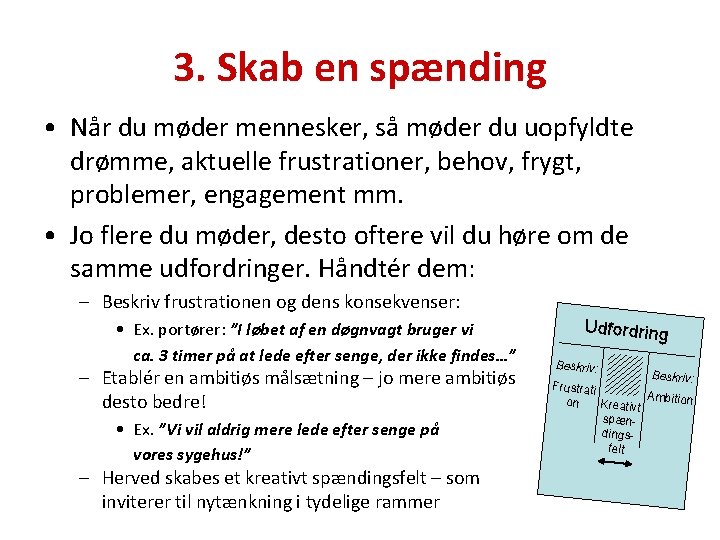 3. Skab en spænding • Når du møder mennesker, så møder du uopfyldte drømme,