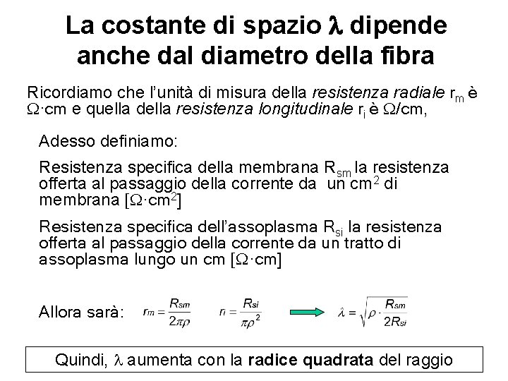 La costante di spazio l dipende anche dal diametro della fibra Ricordiamo che l’unità