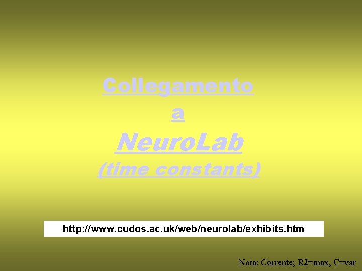 Collegamento a Neuro. Lab (time constants) http: //www. cudos. ac. uk/web/neurolab/exhibits. htm Nota: Corrente;