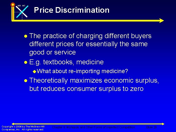 MB MC Price Discrimination The practice of charging different buyers different prices for essentially