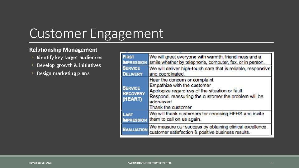 Customer Engagement Relationship Management ◦ Identify key target audiences ◦ Develop growth & initiatives