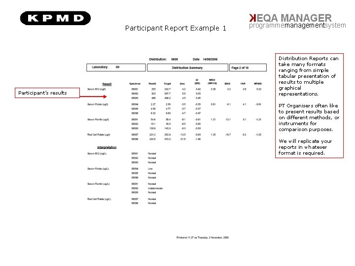 Participant Report Example 1 Participant’s results programmemanagementsystem Distribution Reports can take many formats ranging