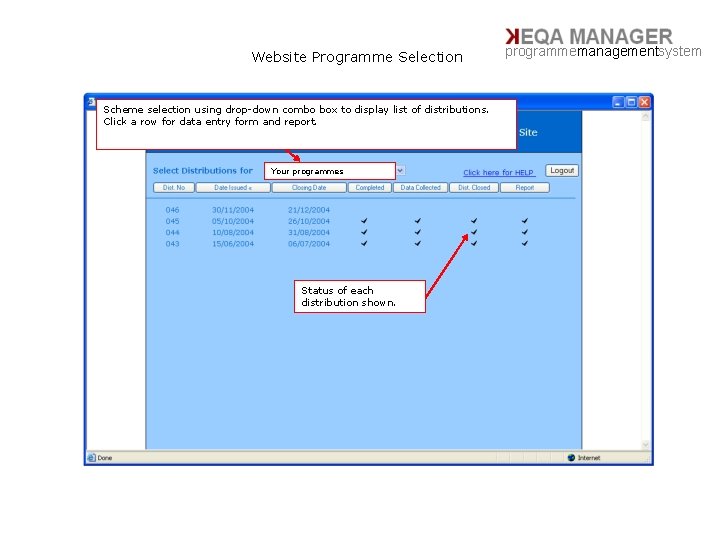 Website Programme Selection Scheme selection using drop-down combo box to display list of distributions.