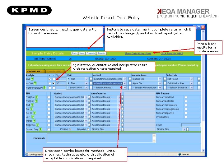 Website Result Data Entry Screen designed to match paper data entry forms if necessary.