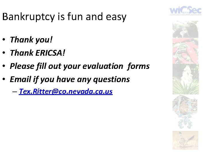 Bankruptcy is fun and easy • • Thank you! Thank ERICSA! Please fill out