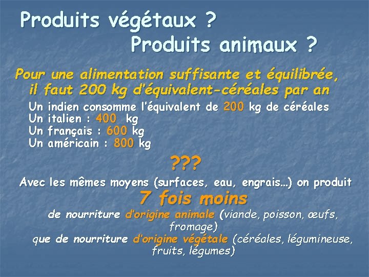 Produits végétaux ? Produits animaux ? Pour une alimentation suffisante et équilibrée, il faut