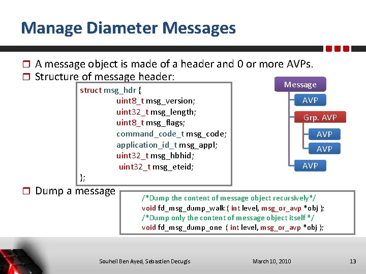 Manage Diameter Messages A message object is made of a header and 0 or