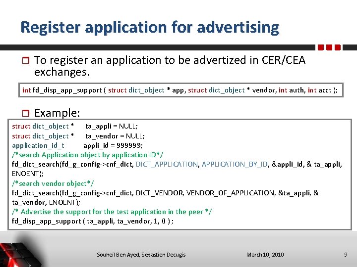 Register application for advertising To register an application to be advertized in CER/CEA exchanges.