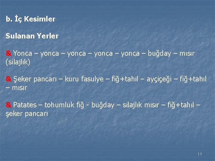 b. İç Kesimler Sulanan Yerler & Yonca – yonca – buğday – mısır (silajlık)