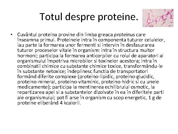 Totul despre proteine. • Cuvântul proteina provine din limba greaca proteinus care înseamna primul.