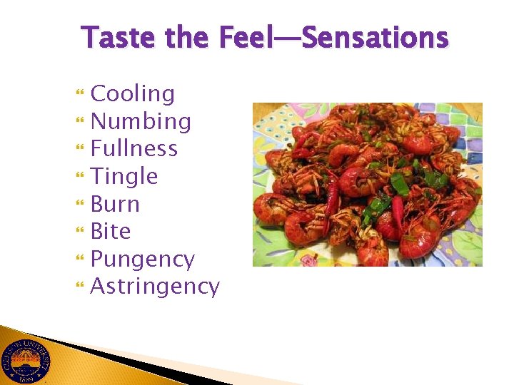 Taste the Feel—Sensations Cooling Numbing Fullness Tingle Burn Bite Pungency Astringency 