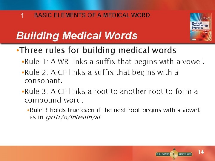 1 BASIC ELEMENTS OF A MEDICAL WORD Building Medical Words • Three rules for