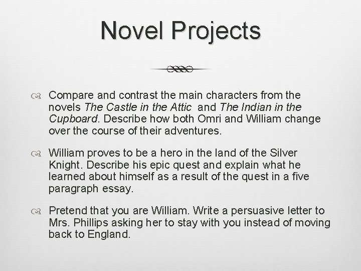 Novel Projects Compare and contrast the main characters from the novels The Castle in