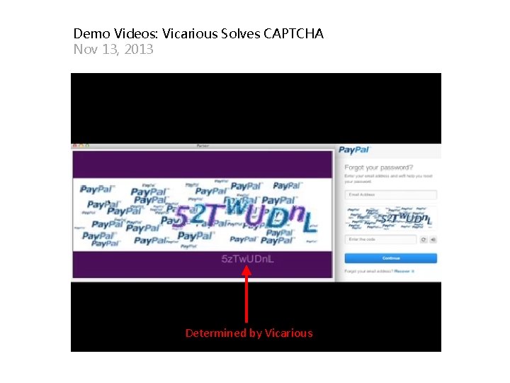 Demo Videos: Vicarious Solves CAPTCHA Nov 13, 2013 Determined by Vicarious 