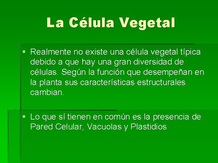 La Célula Vegetal § Realmente no existe una célula vegetal típica debido a que