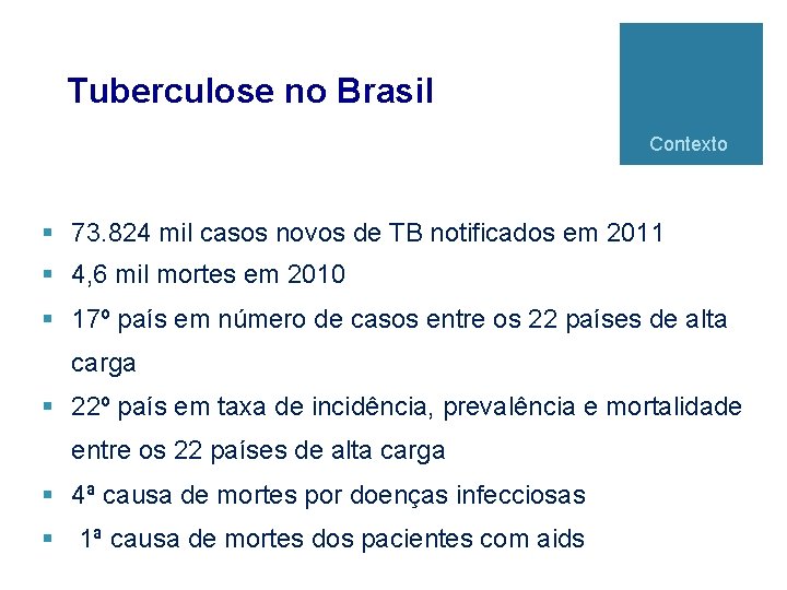 Tuberculose no Brasil Contexto § 73. 824 mil casos novos de TB notificados em